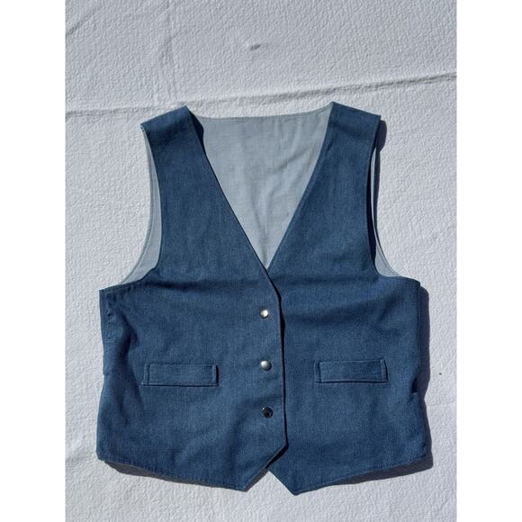 Vintage Denim Vest Sleeveless Button Front Boho Western Y2K Grunge Size Medium - Picture 8 of 12